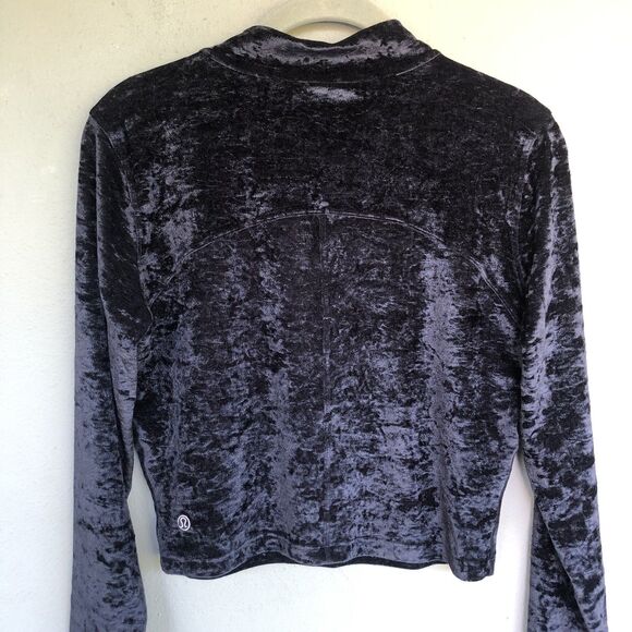 Lululemon All Aligned Mock Neck Top 10 Black Crushed Velvet Velour Crop Shirt - Picture 6 of 11